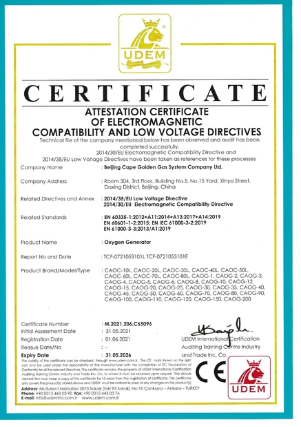 Chiny BeiJing Cape Golden Gas System Company LTD Certyfikaty
